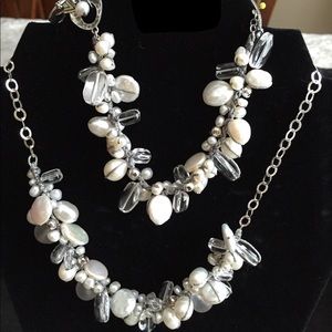 Beautiful Set. Silpada Silver, Pearl and Crystal necklace and bracelet set.
